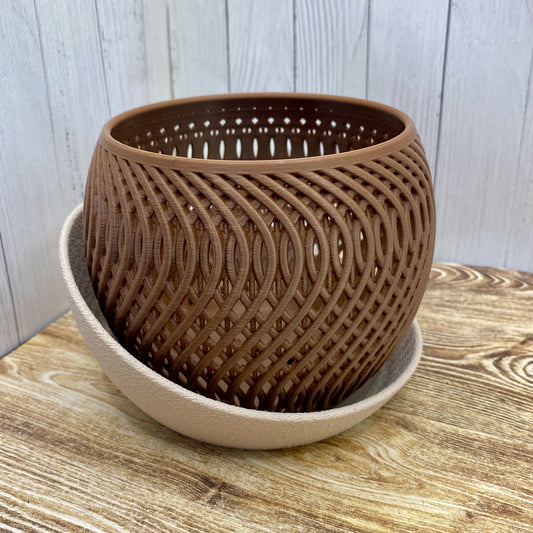 Mirage Orchid Planter – Modern 3D-Printed Cover Pot - Brown & Beige